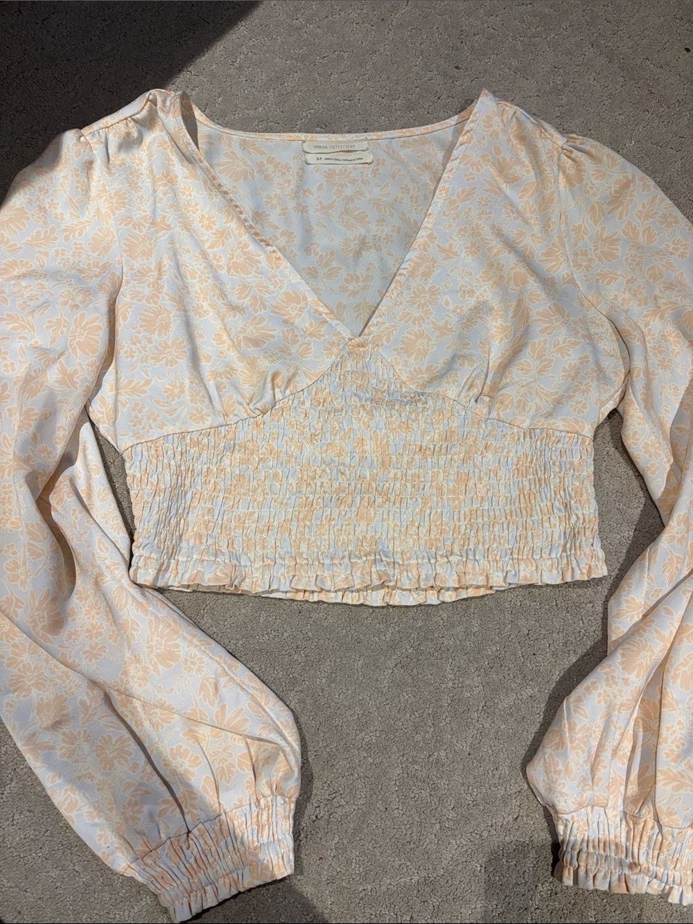 Urban Outfitters Peach Floral Smocked Crop Top